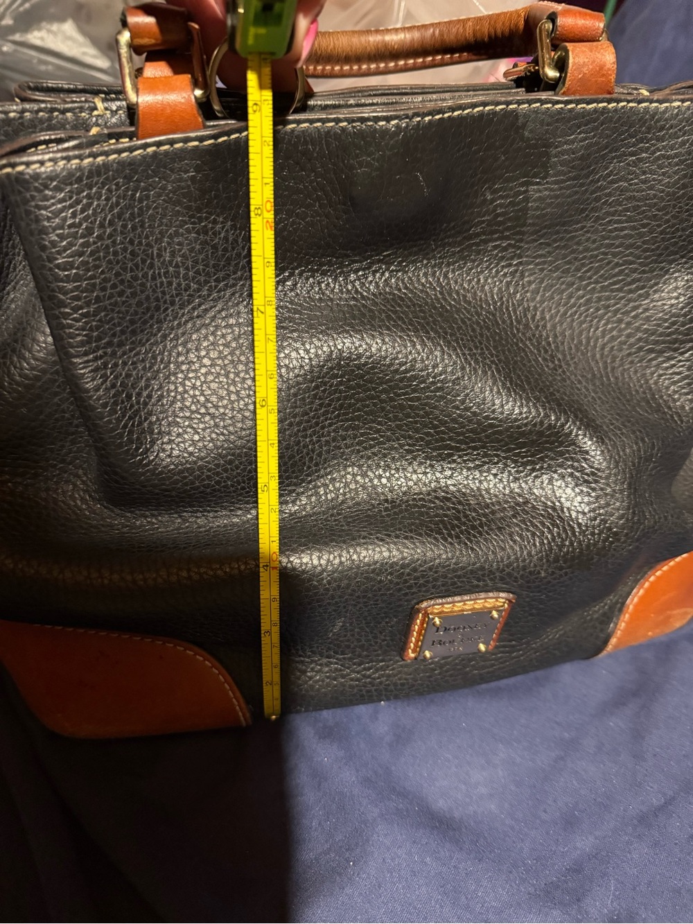 Dooney & Bourke Black Pebbled Leather Satchel with Brown Trim - Picture 12 of 12